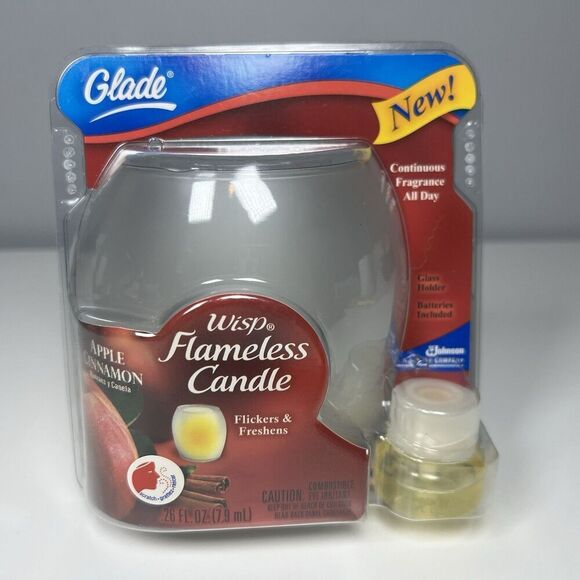 NOS 2007 Glade Wisp Flameless Candle – Flickers & Freshens. Apple Cinnamon New - Picture 1 of 5